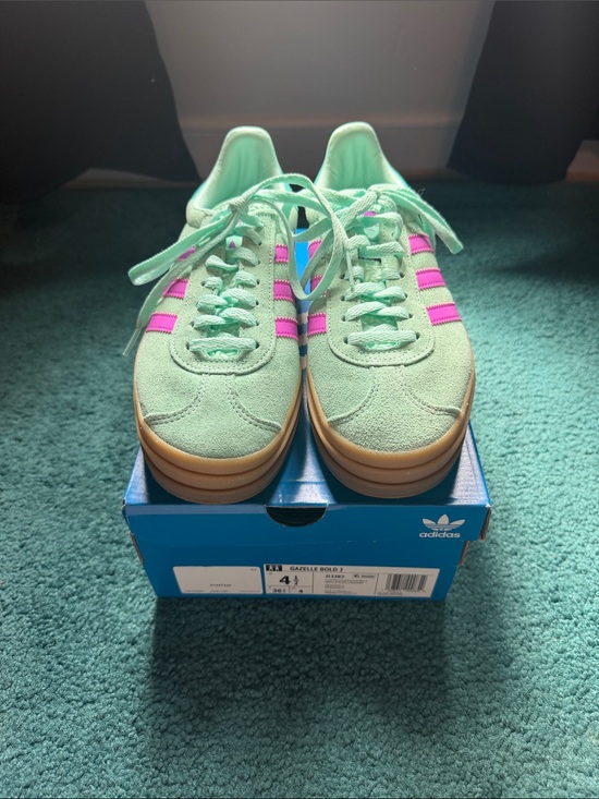 adidas Shoes - adidas kids Gazelle Bold Sneakers in Mint Green with Pink Stripes